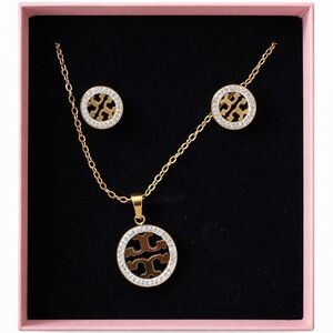 Gold Round Logo-Inspired Necklace & Earring Set